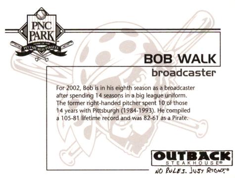 2002 Outback Steakhouse Pittsburgh Pirates #NNO Bob Walk Back