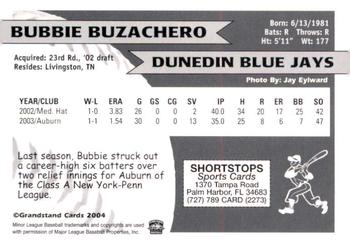 2004 Grandstand Dunedin Blue Jays #NNO Bubbie Buzachero Back