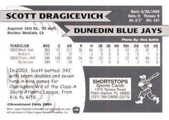 2004 Grandstand Dunedin Blue Jays #NNO Scott Dragicevich Back