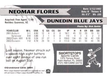 2004 Grandstand Dunedin Blue Jays #NNO Neomar Flores Back