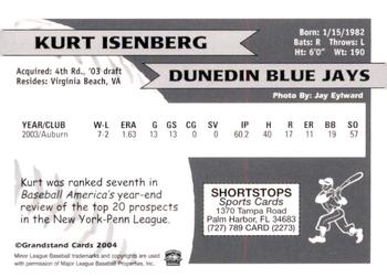 2004 Grandstand Dunedin Blue Jays #NNO Kurt Isenberg Back