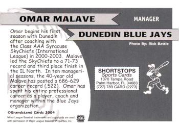 2004 Grandstand Dunedin Blue Jays #NNO Omar Malave Back
