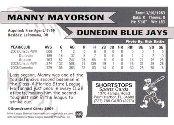 2004 Grandstand Dunedin Blue Jays #NNO Manny Mayorson Back
