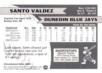 2004 Grandstand Dunedin Blue Jays #NNO Santo Valdez Back