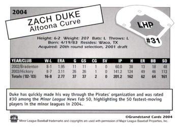 2004 Grandstand Altoona Curve Update #NNO Zach Duke Back