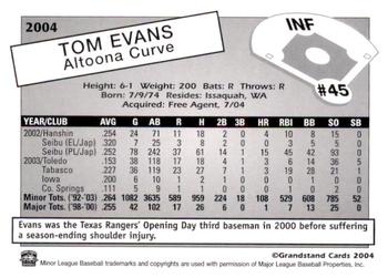 2004 Grandstand Altoona Curve Update #NNO Tom Evans Back