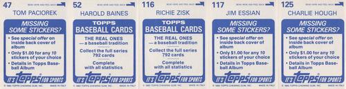 1983 Topps Stickers - Test Strips #NNO Charlie Hough / Jim Essian / Richie Zisk / Harold Baines / Tom Paciorek Back