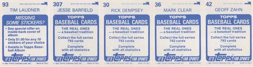 1983 Topps Stickers - Test Strips #NNO Geoff Zahn / Mark Clear / Rick Dempsey / Jesse Barfield / Tim Laudner Back
