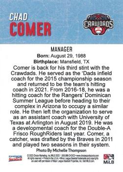 2023 Choice Hickory Crawdads (Series One) #NNO Chad Comer Back