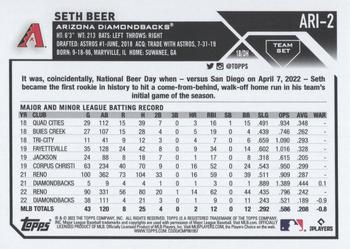 2023 Topps Arizona Diamondbacks #ARI-2 Seth Beer Back