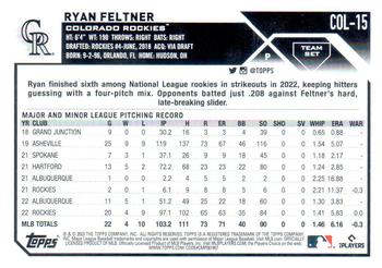2023 Topps Colorado Rockies #COL-15 Ryan Feltner Back