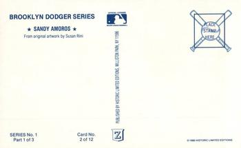 1989 Historic Limited Editions Brooklyn Dodger Series 1 (part 1) #2 Sandy Amoros Back
