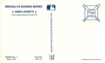 1989 Historic Limited Editions Brooklyn Dodger Series 1 (part 1) #10 Cookie Lavagetto Back
