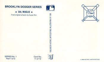 1989 Historic Limited Editions Brooklyn Dodger Series 1 (part 1) #11 Sal Maglie Back