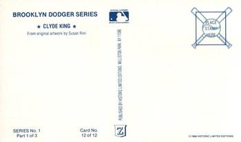 1989 Historic Limited Editions Brooklyn Dodger Series 1 (part 1) #12 Clyde King Back