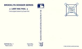 1989 Historic Limited Editions Brooklyn Dodger Series 1 (part 2) #8 Larry MacPhail Back