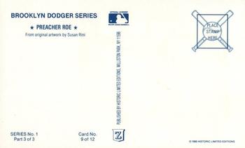 1989 Historic Limited Editions Brooklyn Dodger Series 1 (part 3) #9 Preacher Roe Back