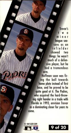 1994 Fleer Extra Bases - Second Year Stars #9 Trevor Hoffman Back