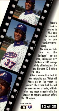 1994 Fleer Extra Bases - Second Year Stars #12 Pedro Martinez Back