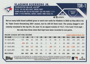 2023 Topps Toronto Blue Jays #TOR-1 Vladimir Guerrero Jr. Back