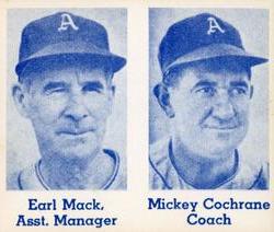 1979 HRT/RES 1950 Philadelphia Doubleheaders #NNO Earle Mack / Mickey Cochrane Front