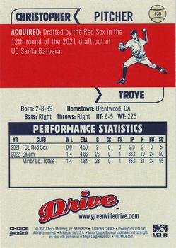 2023 Choice Greenville Drive #30 Christopher Troye Back