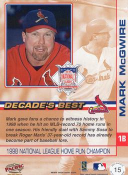 2001 Pacific - NL Decade's Best #15 Mark McGwire  Back