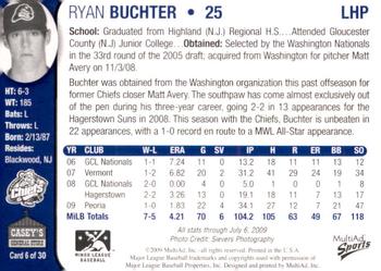 2009 MultiAd Peoria Chiefs SGA #6 Ryan Buchter Back