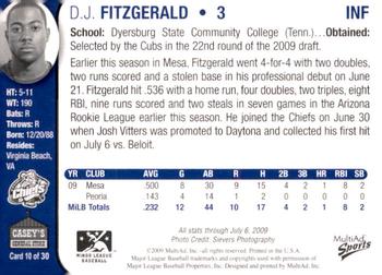 2009 MultiAd Peoria Chiefs SGA #10 D.J. Fitzgerald Back