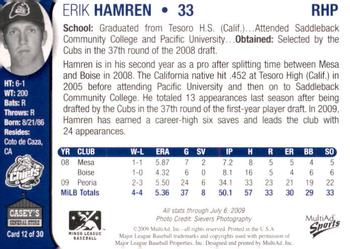 2009 MultiAd Peoria Chiefs SGA #12 Erik Hamren Back