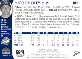 2009 MultiAd Peoria Chiefs SGA #13 Marcus Hatley Back