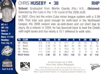 2009 MultiAd Peoria Chiefs SGA #14 Chris Huseby Back