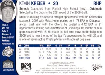 2009 MultiAd Peoria Chiefs SGA #15 Kevin Kreier Back