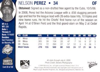 2009 MultiAd Peoria Chiefs SGA #20 Nelson Perez Back