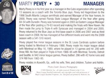 2009 MultiAd Peoria Chiefs SGA #28 Marty Pevey Back