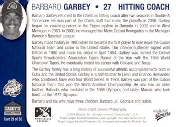 2009 MultiAd Peoria Chiefs SGA #29 Barbaro Garbey Back