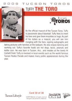 2009 MultiAd Tucson Toros #30 Tuffy the Toro Back