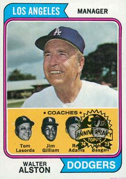 2023 Topps Heritage - 50th Anniversary Buybacks #144 Dodgers Field Leaders (Walter Alston / Tom Lasorda / Jim Gilliam / Red Adams / Monty Basgall) Front