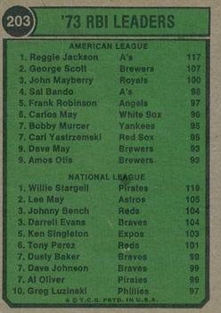 2023 Topps Heritage - 50th Anniversary Buybacks #203 1973 Runs Batted In Leaders (Reggie Jackson / Willie Stargell) Back