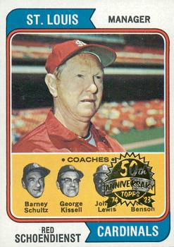 2023 Topps Heritage - 50th Anniversary Buybacks #236 Cardinals Field Leaders (Red Schoendienst / Barney Schultz / George Kissell / Johnny Lewis / Vern Benson) Front