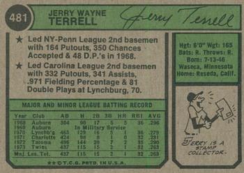 2023 Topps Heritage - 50th Anniversary Buybacks #481 Jerry Terrell Back