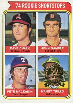 2023 Topps Heritage - 50th Anniversary Buybacks #597 1974 Rookie Shortstops (Dave Chalk / John Gamble / Pete Mackanin / Manny Trillo) Front