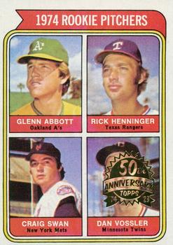 2023 Topps Heritage - 50th Anniversary Buybacks #602 1974 Rookie Pitchers (Glenn Abbott / Rick Henninger / Craig Swan / Dan Vossler) Front