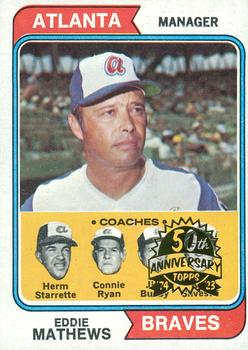 2023 Topps Heritage - 50th Anniversary Buybacks #634 Braves Field Leaders (Eddie Mathews / Herm Starrette / Connie Ryan / Jim Busby / Ken Silvestri) Front