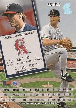1994 Leaf #162 Mark Langston Back
