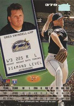 1994 Leaf #379 Greg Swindell Back