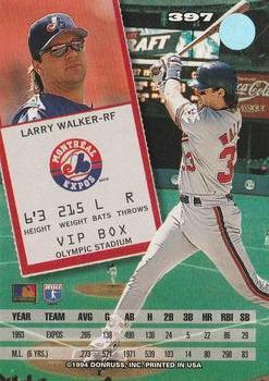 1994 Leaf #397 Larry Walker Back