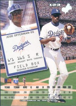 1994 Leaf #123 Jose Offerman Back