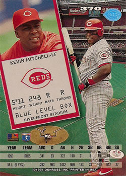 1994 Leaf #370 Kevin Mitchell Back