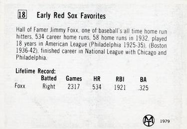 1979 Early Red Sox Favorites #18 Jimmie Foxx Back